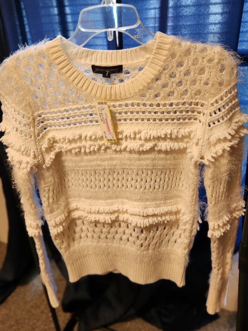 PRELOVED Banana Republic SIZE XSMALL Cream Open-Weave Fringe Crewneck Sweater